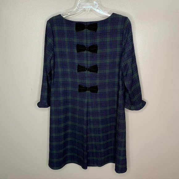 Women's Crown & Ivy Bow Back Tartan Plaid Holiday Christmas Dress Navy Small - Picture 7 of 8